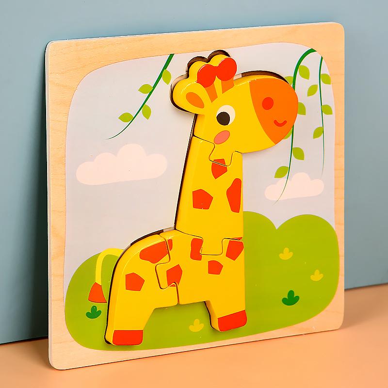 Children's Wooden 3D Animal Puzzle Board for Early Education