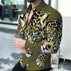 Vintage Leopard Print Shirt for Men Loose-Fitting Long Sleeve Fashionwear Summer Top