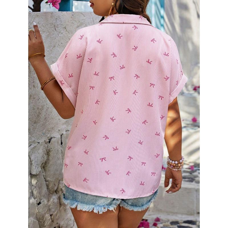 Summer New Fashion Women's Short-sleeved Striped Love Print Casual Shirt