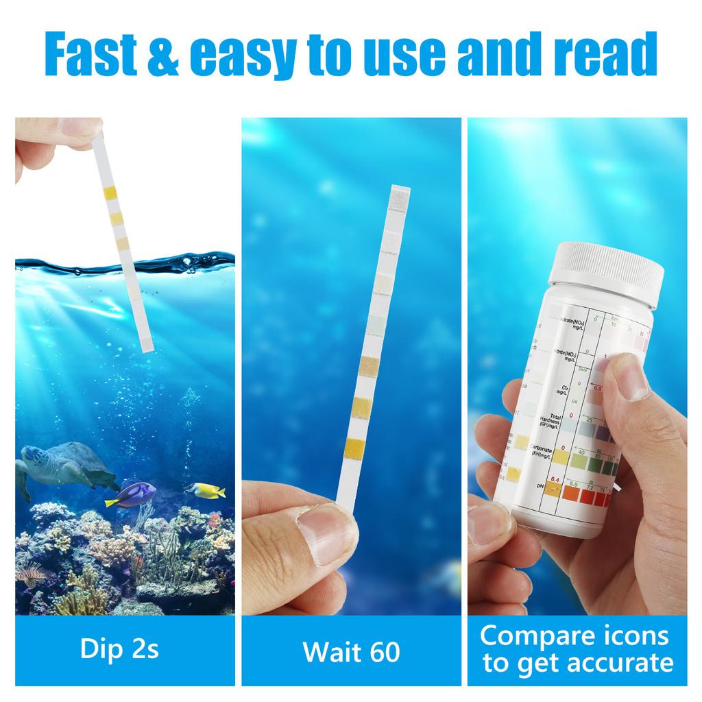 100Pcs Aquarium Test Strips 7 In 1 Fish Tank Test Kit Freshwater Saltwater Aquarium Water pH Test Strips Kit for Total Hardness