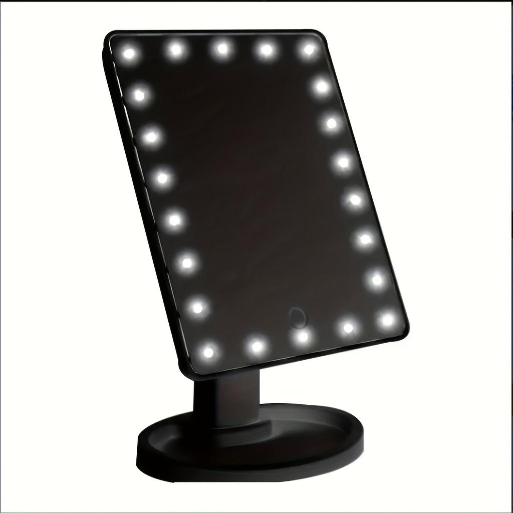 1PC Adjustable LED lighting cosmetic mirror with touch control, desktop installation and battery power supply.