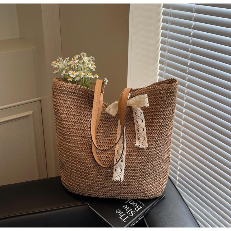 Straw bag summer vacation wind bag women's large capacity woven handbag fashion commuter shoulder tote bag