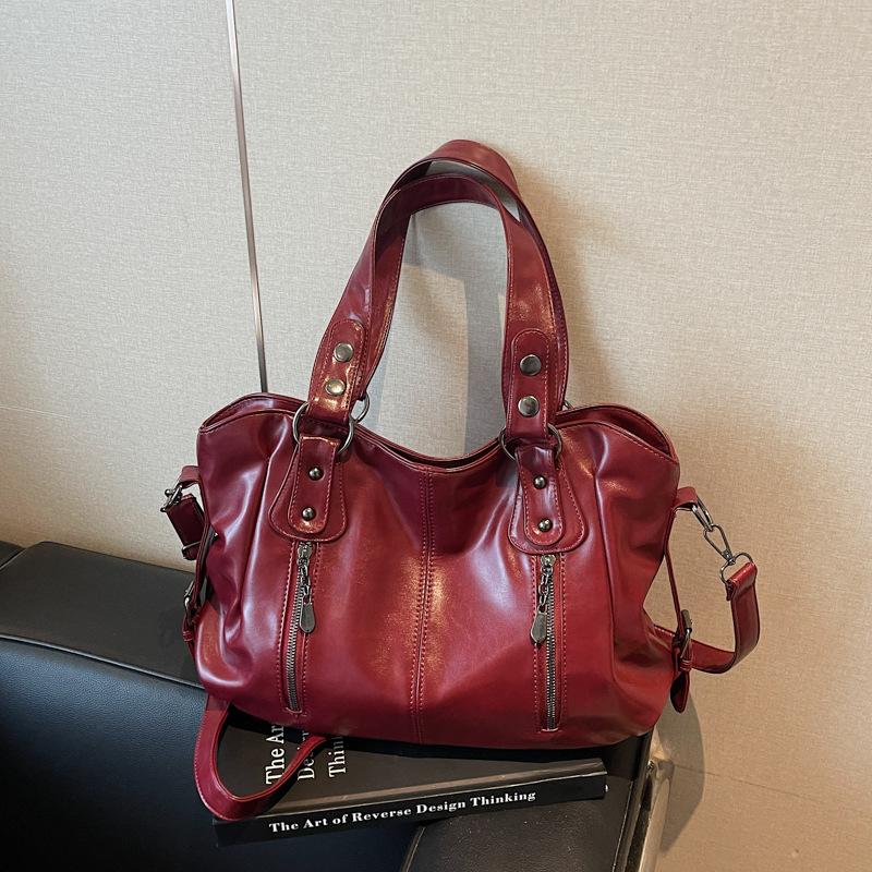 European and American Retro Handbags, New Solid-color Textured Shoulder Bags, Large-capacity Business Travel and Commuting Versatile Casual Tote Bags