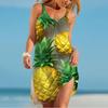 Rochie cu bretele nouă de vară pentru doamne cu imprimeu 3D ananas Rochie camisolă pentru doamne Rochie cu bretele casual la modă pentru doamne