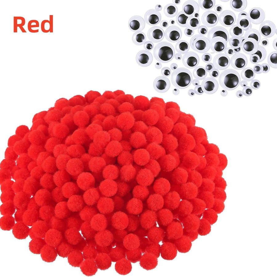 

200 Pcs 2cm Pompoms Multicolor Valentine Day Arts and Pom Poms Balls And 100 Pcs wiggle Eyes for DIY Creative Crafts Decorations червоний