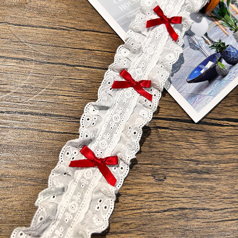 1Yard 5.5Cm Wide Luxury 3D Pleated Pink Lace Embroidered Bows Applique Ribbon Women Dress Cloth Trim Diy Home Sewing Supplies