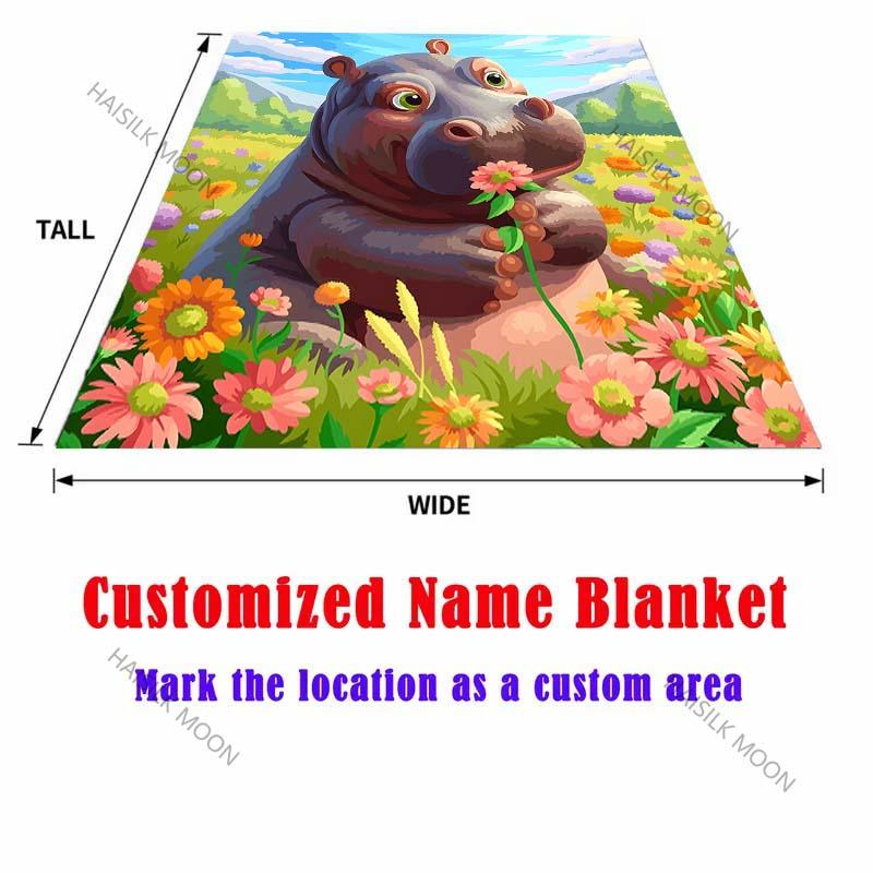 Cartoon Hippopotami and Flowers Pattern Blanket Warm Soft for Sofa Bed Home Travel Camping Blanket All Seasons Holiday Gifts