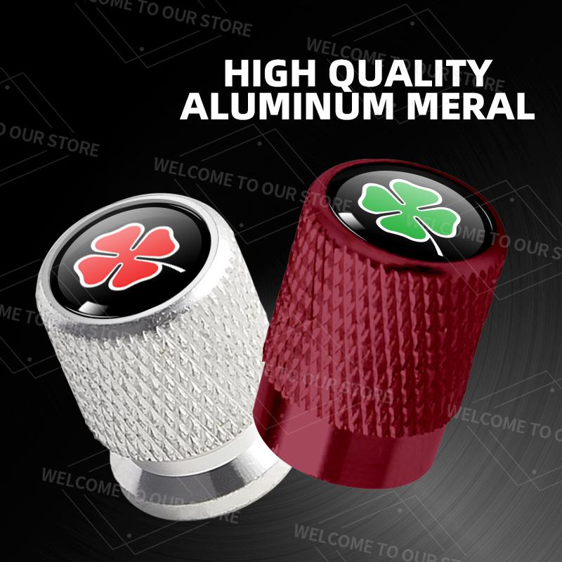 4pcs/1set Four-leaf Clover Logo For Alfa Romeo Giulietta Giulia Mito Car Valve Caps Wheel Tires Air Tyre Stem Protective Cover nsf154