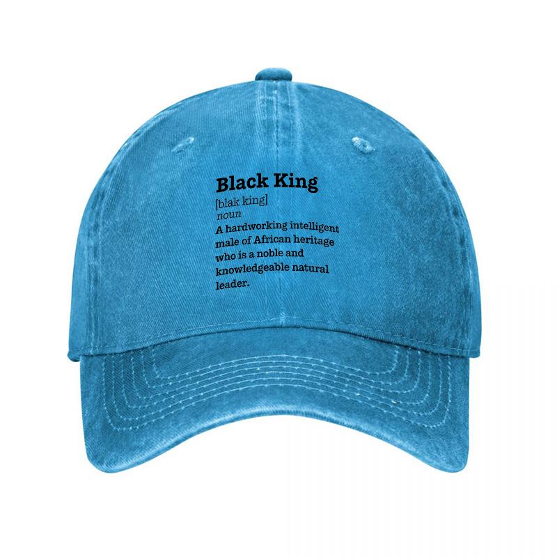Black King Vintage Washed Canvas Baseball Cap Embroidered Design Unisex Adjustable Hat for Unisex Women