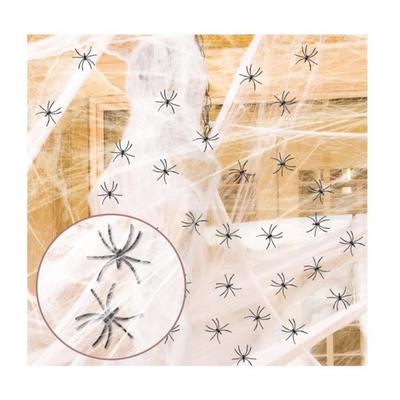 Decorazione per Feste - Ragnatela di Halloween - 60g - 10 Ragni Finti - Poliestere Nero