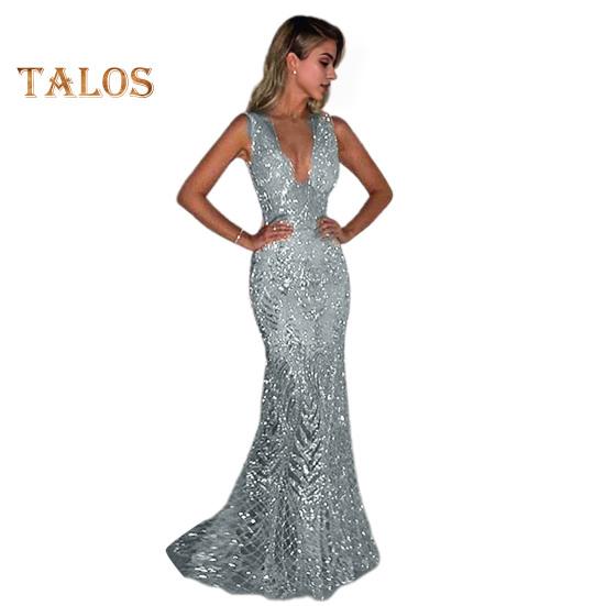 

Женское вечернее платье с глубоким V-образным вырезом, облегающее платье с открытой спиной и без рукавов, блестящие пайетки, рыбий хвост, подол, длина до пола, платье макси, бальное платье для выпускного вечера XXL серебряный