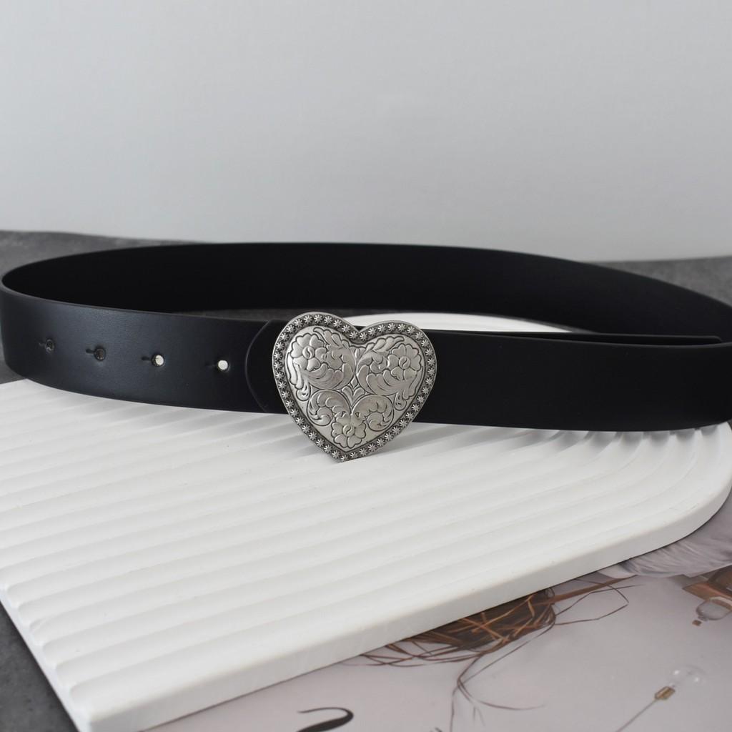 Fashionable Women's Black Pu Leather Belt With Heart Buckle For Everyday Wear