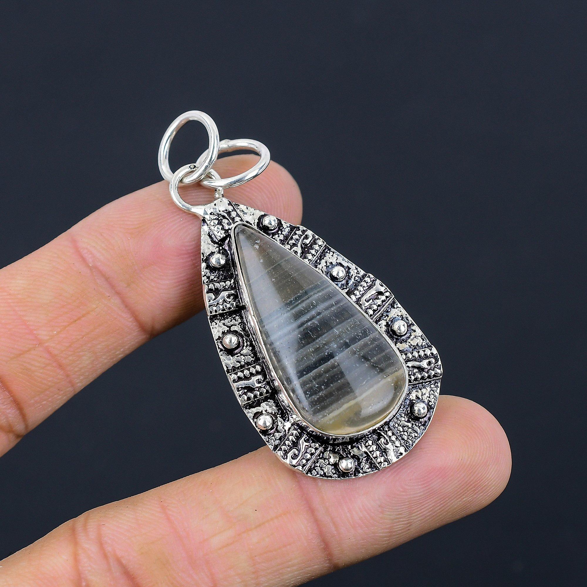 

Natural Multi Fluorite Gemstone Pendant 925 Sterling Silver Indian Jewelry