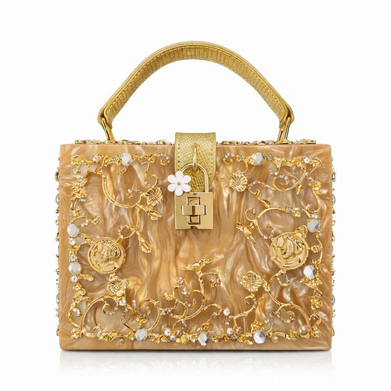 Acrylic dinner bag hollow metal engraved diamond-encrusted handbag shoulder messenger women's bag