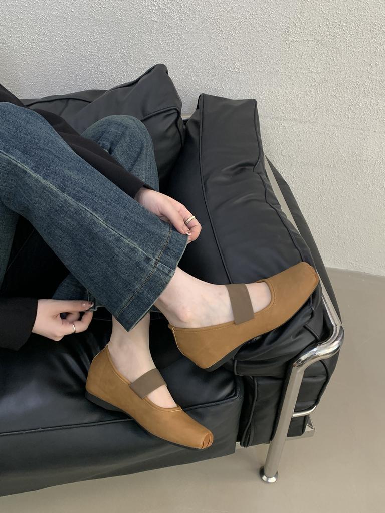 2025 New Autumn and Winter Square Head with Elastic Band Soft Sole Ballet Bean Inner Height Increase Pregnant Women's Single Shoes