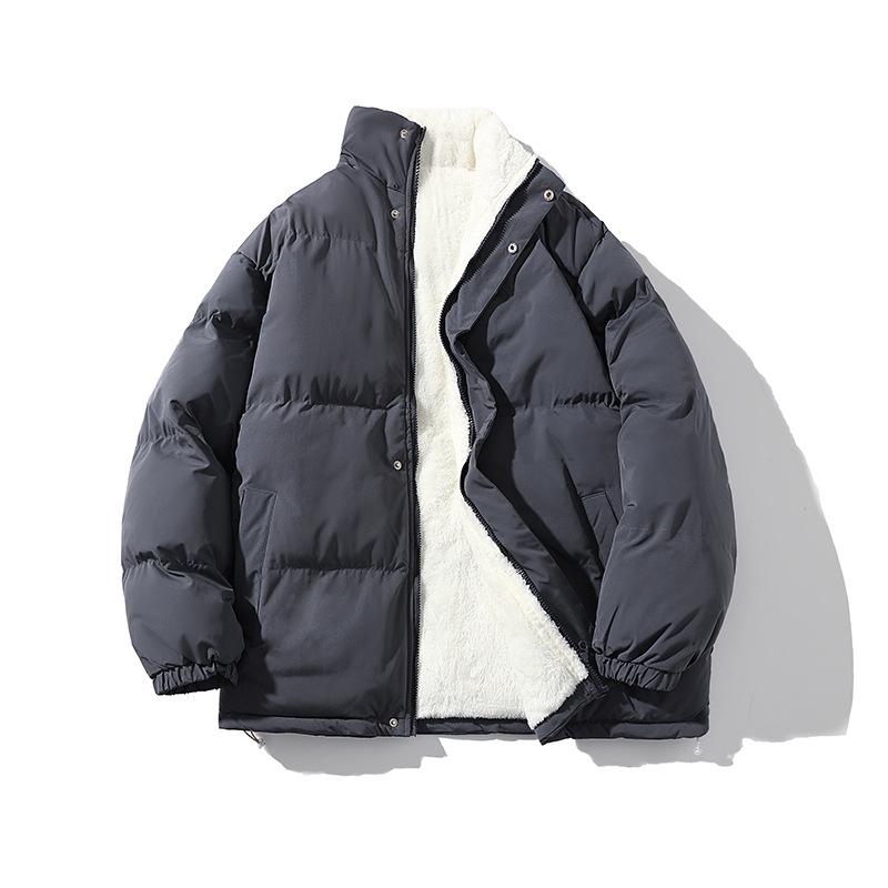 Stand-up Collar Cotton Clothing Men and Women Paragraph Thickened Loose Cotton Jacket Couples Paragraph Cotton Coat Men with Multiple Pockets Design