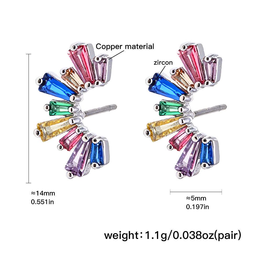 Cross-border Hot Selling Sweet Temperament Stud Earrings with Mixed Color Zirconia - Women's Accessories