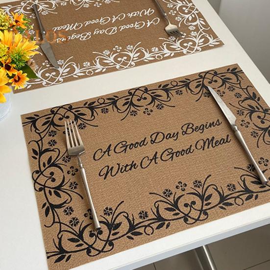 Vintage Letter Placemat Waterproof Heat-Resistant Non-slip Heat Insulation Dishwasher Safe Rectangle Dining Table Protection Decoration Pad