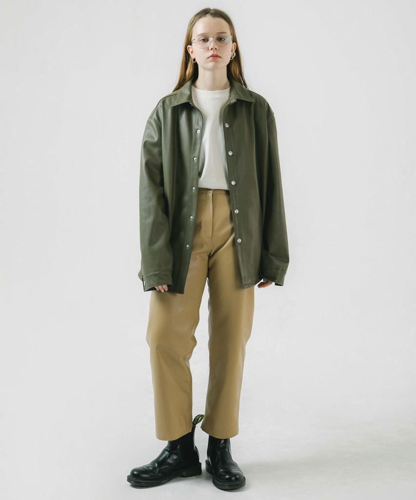 DREAMWORLD Leather Regular Pants_Beige