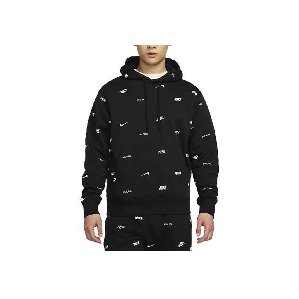 Nike Bluza z kapturem z nadrukiem na całej powierzchni Club Fleece Męska Czarna FB7435-010