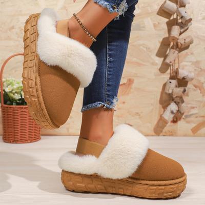 Autumn and Winter Footwear Round Head Warm Half Slippers Thick-soled Plush Cotton Shoes Women's Shoes