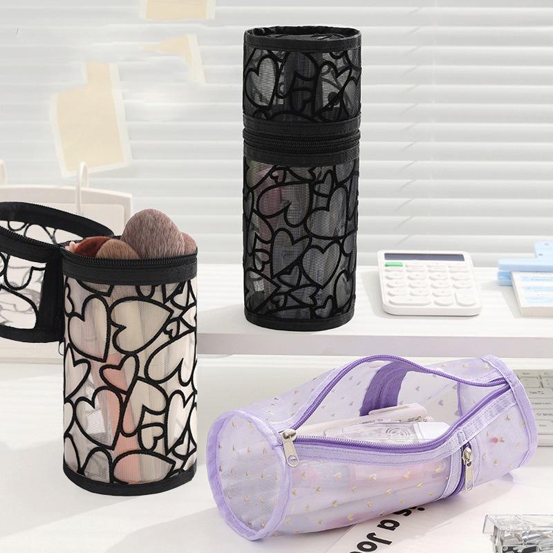 

New Mesh Round Cosmetic Storage Bag Pouch Large Capacity Makeup Brush Organizer Pouch Travel Cosmetics Case for Brushes & Tools
