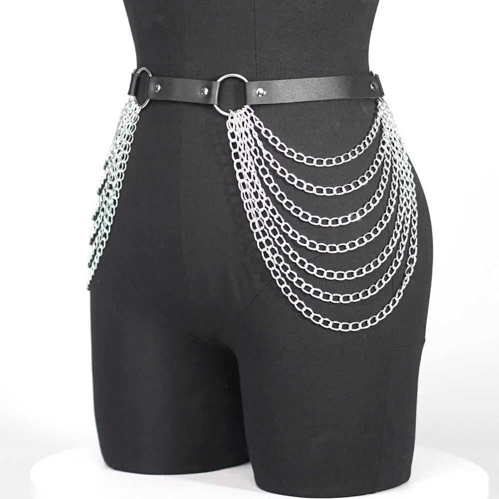 BELLY Waist Chain Belt Leather Body Harness Leg Garter Jewelry Cosplay BDSM NWT BELLY waist chain belt leather body harness leg garter  main image 3