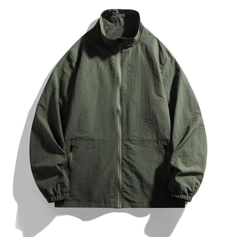 Men's Stand Collar Jacket Autumn Hot Sale Solid Color Breathable Waterproof Zipper Outwear Casual Daily Outdoor Male Stylish Coat