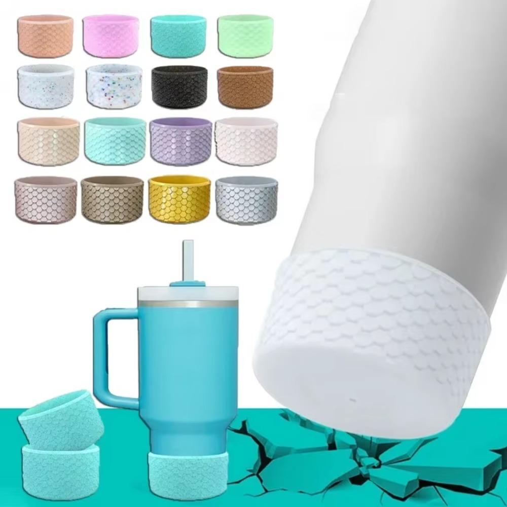 2pcs Silicone Cup Bottom Cover Fish Scale Pattern Bottle Bottom Sleeve  Car Cup