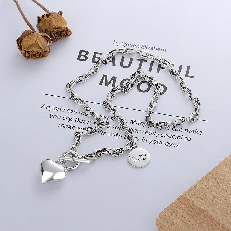 S925 Sterling Silver Niche Design Round Brand English Pendant Splicing Three-dimensional Love Ot Buckle Collarbone Chain Necklace