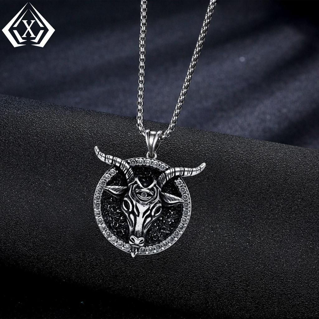 Xiweier Retro Bull Head Necklace - Unisex Copper Pendant