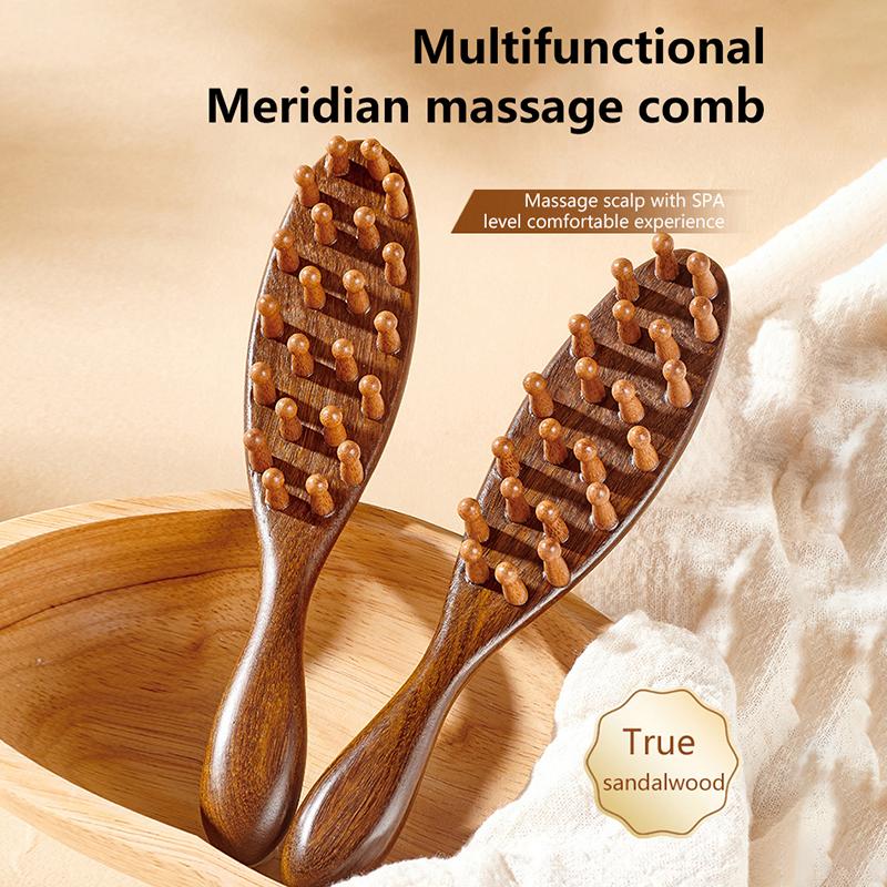 Multi-Functional Wood Therapy Massage Comb Scalp Head Massager Natural Sandalwood Circular Tooth Guasha Scraping Body Massager