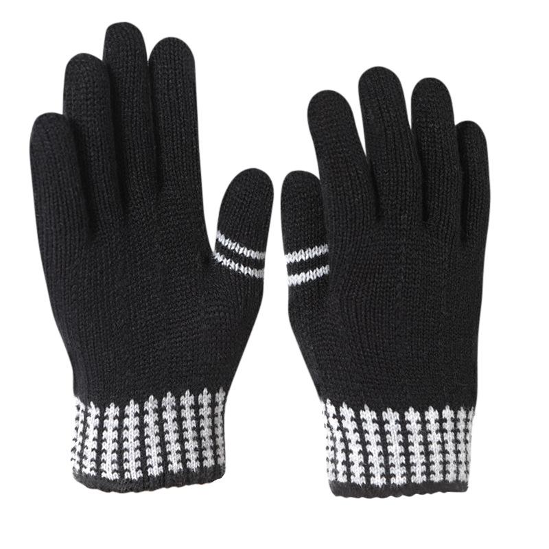 Women Autumn Winter Thick Thermal Warm Gloves Student Knitted Five-Finger Riding Wool Work School Cold Weather Gloves