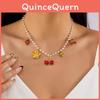 Bracelet Chaîne Pendentif Cœur d'Amour Cerise Avec Chaîne de Perles Pour Femmes Style Été