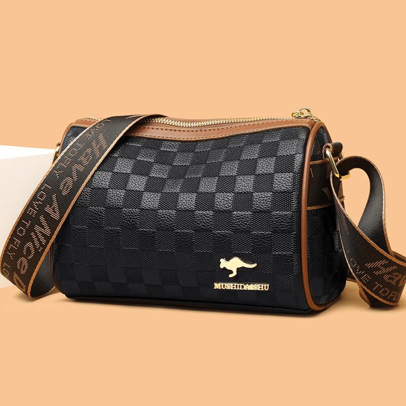 Women's bag new wide shoulder strap women's shoulder bag fashionable checkered soft leather messenger bag pillow bag