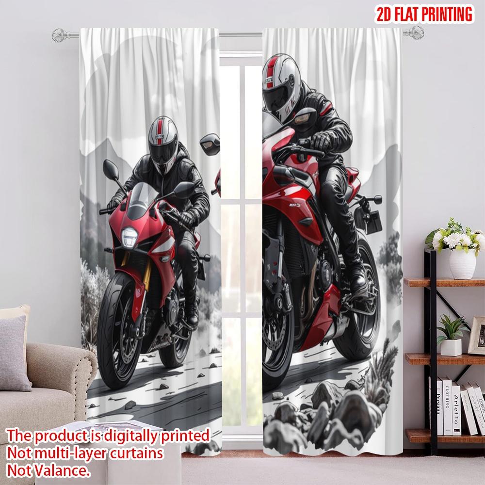 

2pcs,2D plane printing Creative Curtains Red Riders Versatile Polyester Fabric (without rod) Decorations Inside Ldeal for Living 140.00×240.00 cm 2pcs