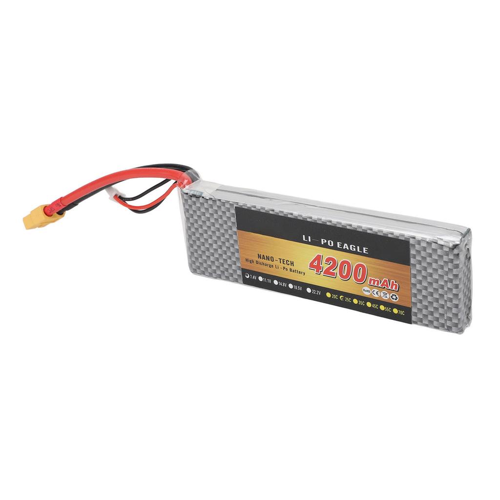7.4V RC Drone Lithium Battery 2S 4200mAh 25C XT60 Connector Long Lasting Replacement Battery For RC