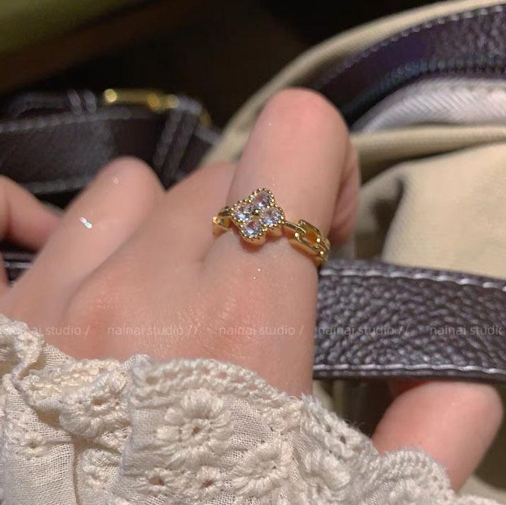 Exquisite 2023 Adjustable Four-Leaf Clover Ring with Zircon Stones