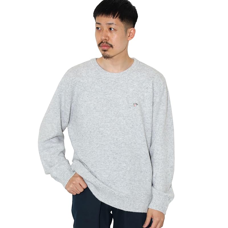 

[Beams Heart] L/S knit coffee embroidery crew neck knit men s LT.GREY L