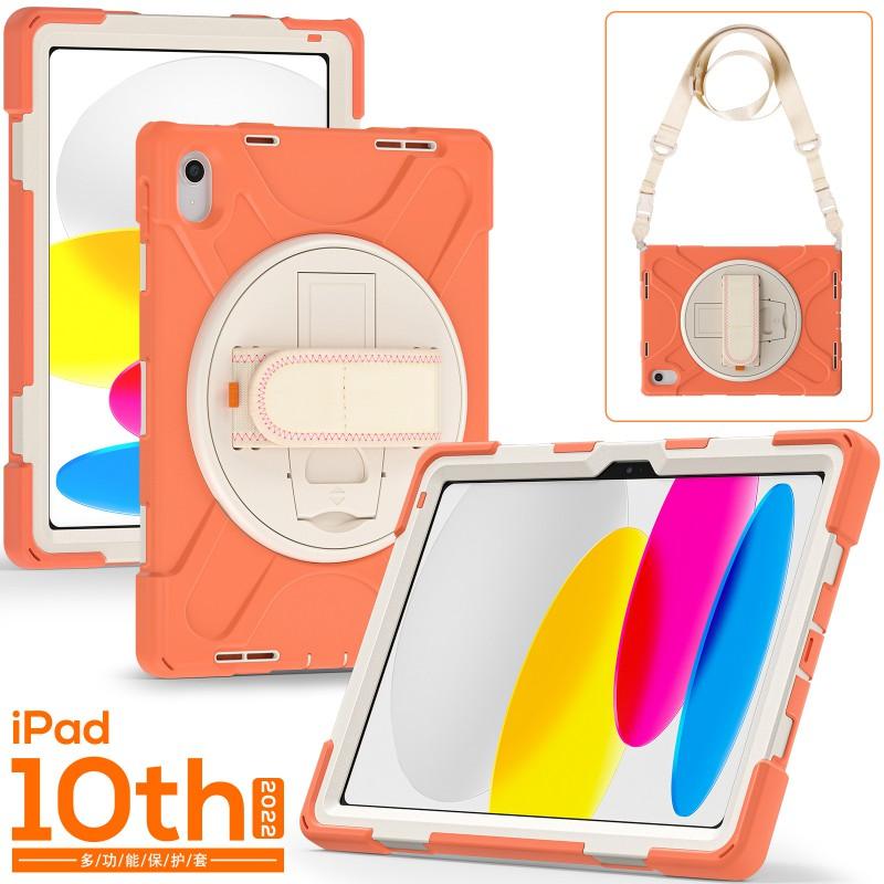 IPad 10th Gen Case 10.9 Inch Silicone Cover With Stand Shoulder Strap Full Body Shockproof