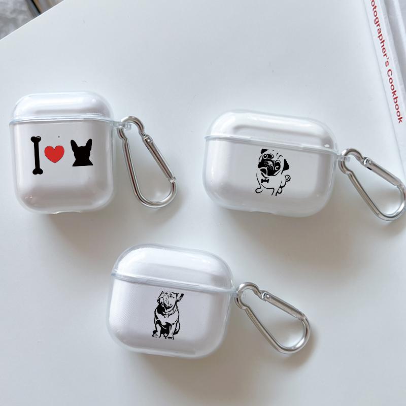 French Bulldog Soft Case for Apple Airpods 2 1 Earphone Cases With Hook For Airpod Pro 3 Pro2 Clear Protective Covers Accessorie