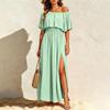 Damen schulterfreies farbiges Strandkleid mit elastischer Taille