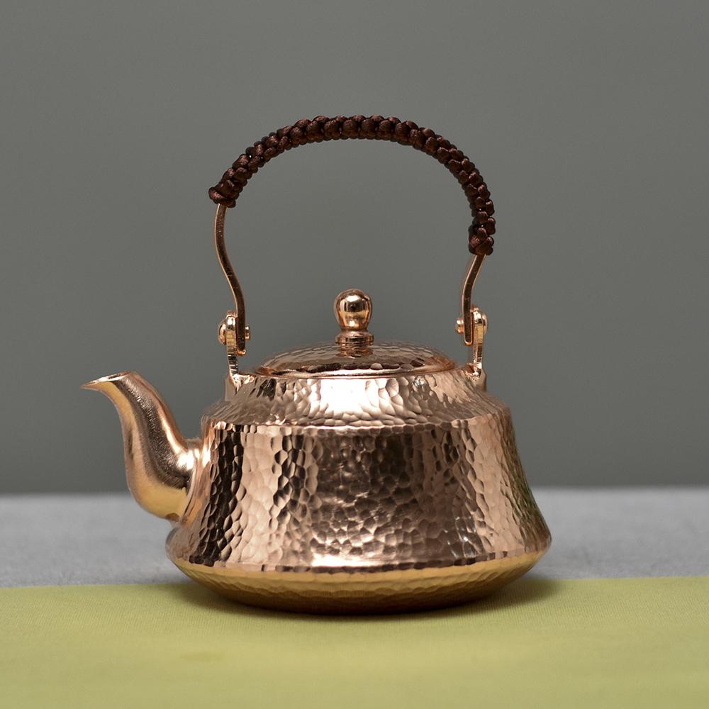 Pure Copper Small Teapot, Traditional Handmade Red Copper Tea Kettle, Healthy Boiling Water Pot, Home Kung Fu Tea Set, 400Ml