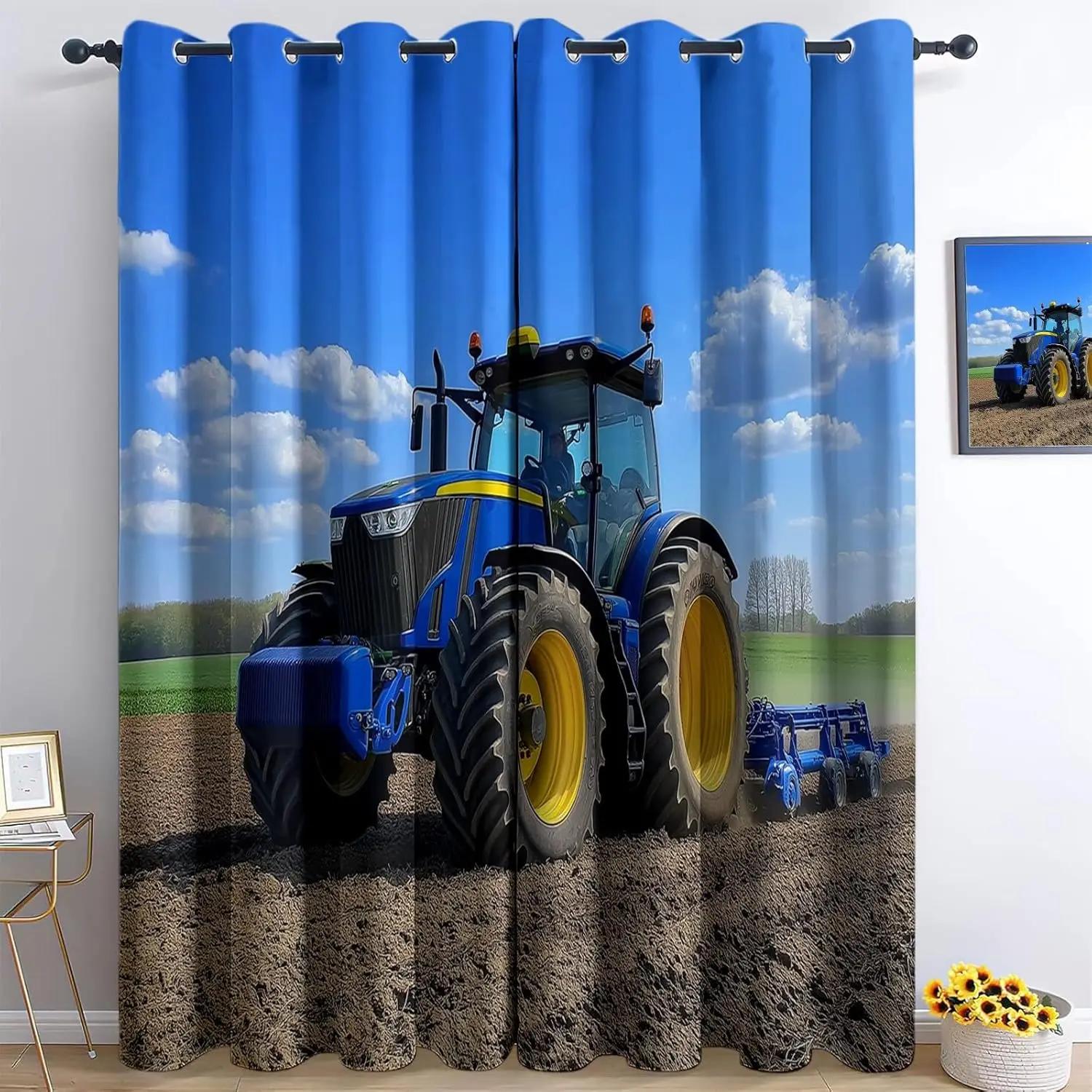 

3D Print Tractor Blackout Curtain For Kids Teens Boy Bedroom,Farm Tractor Pattern Window Drapes For Living Room Kitchen Playroom 100x140cm