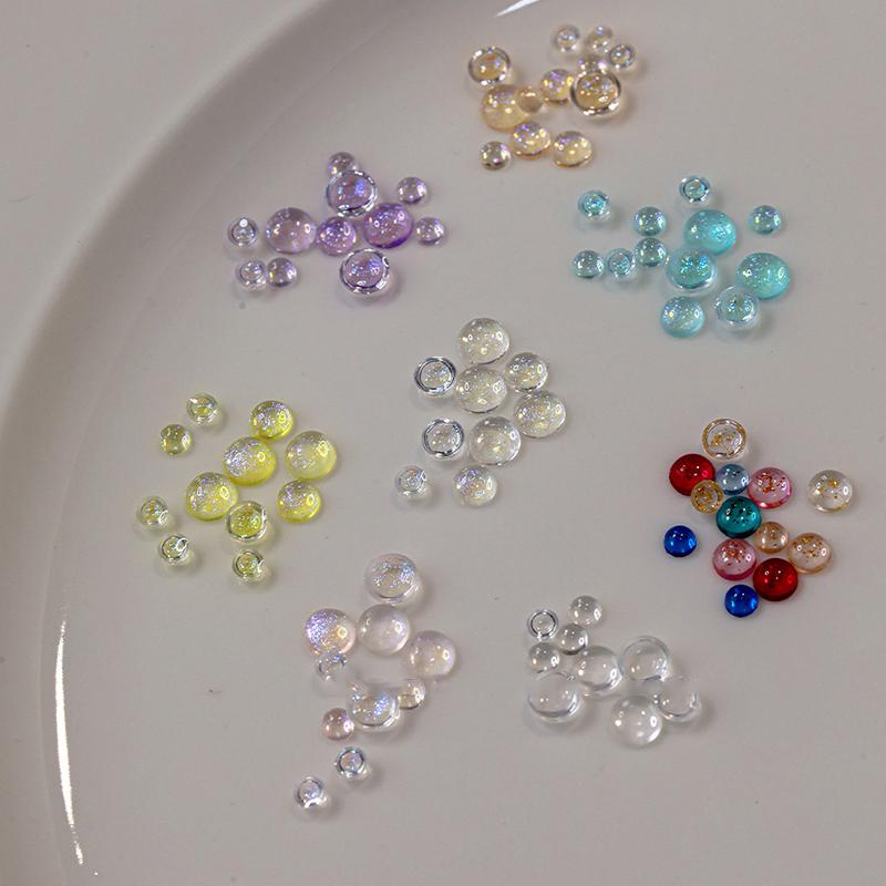 200Pcs Colorful Mermaid Bubble Bead Nail Art Accessories Flat Candy Colored Semi-Circular Diamond Nail Decoration