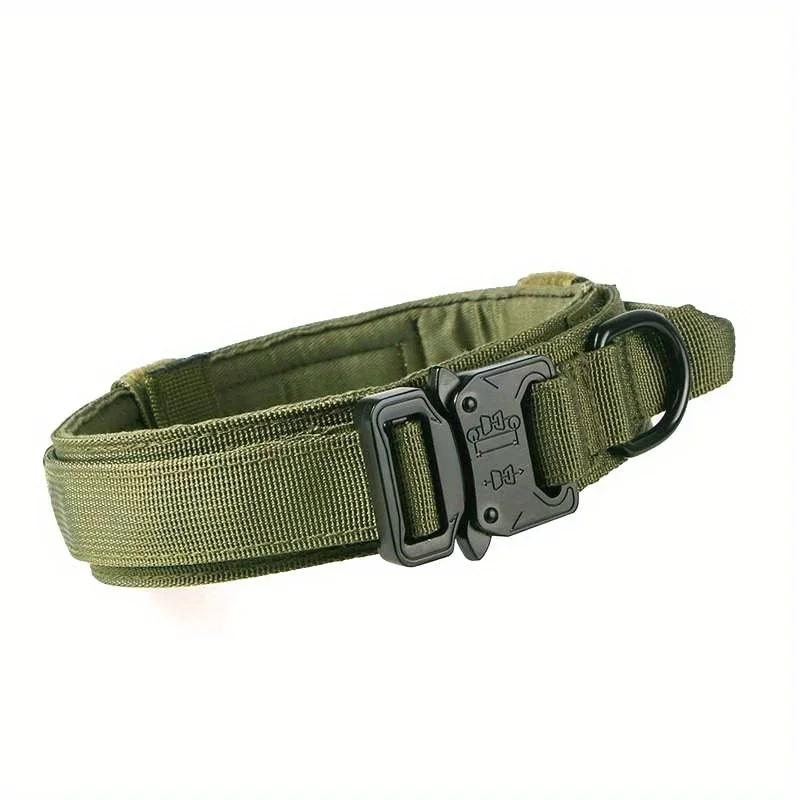 Military Tactical Dog Collar Adjustable Soft Nylon Outdoor Training K9 Collar with Handle and Metal