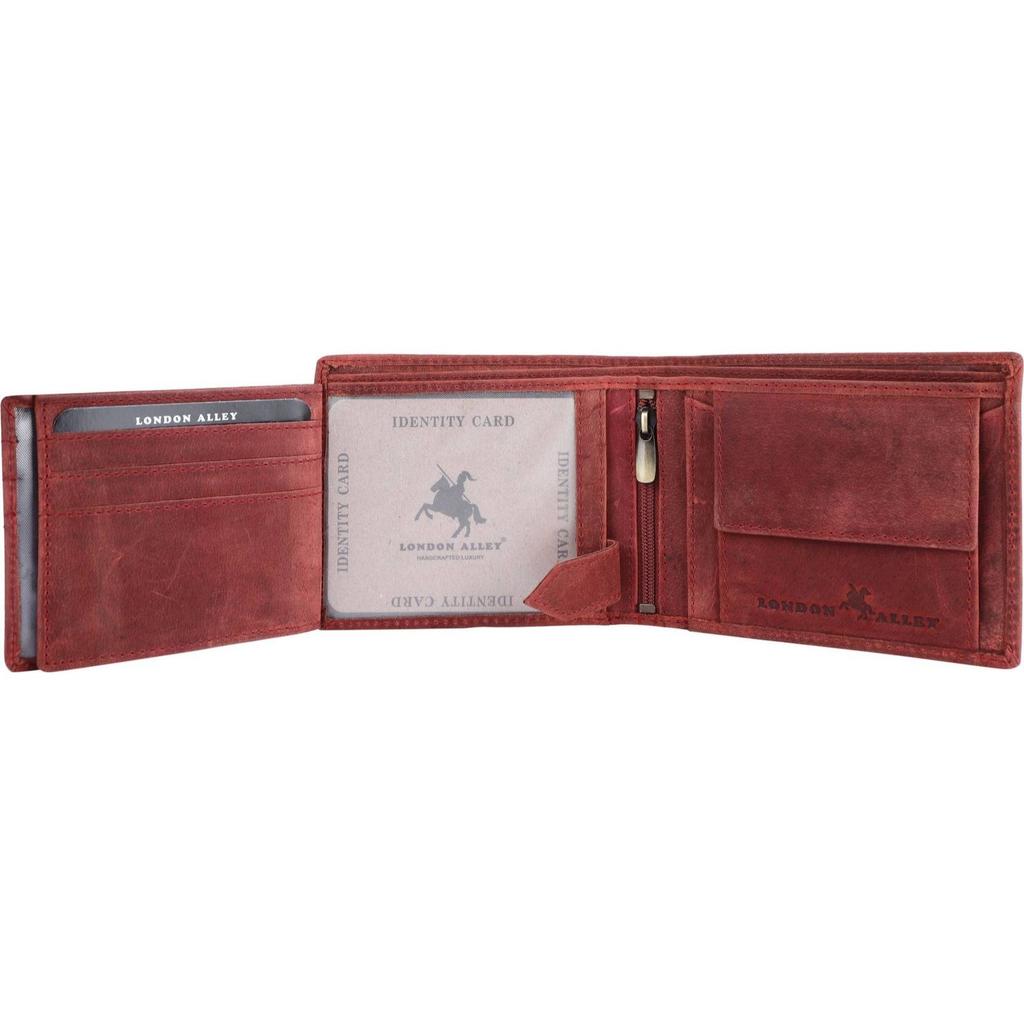 Men Casual Red Genuine Leather RFID Wallet (6 Card Slots)