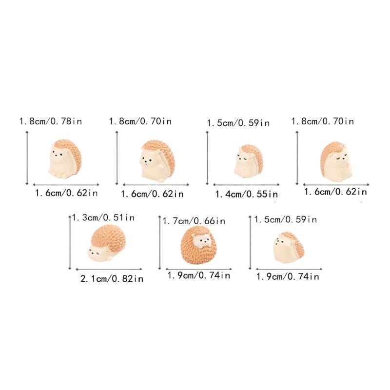Set of 7 Cartoon Hedgehog Miniature Sculptures Tabletop Ornaments for Garden Landscape Decoration Terrariums Art Gift