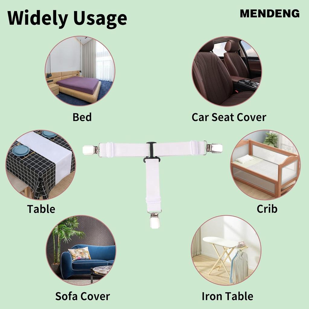 MENDENG Bed Sheet Straps Queen Fitted Sheet Straps Sheet Holders for Corners King Size Mattress Straps Suspenders Gripper White 4P