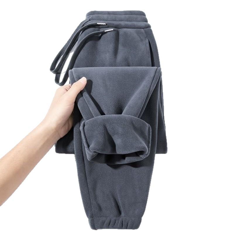 Pantaloni Sportivi Uomo Stile Coreano in Pile Polare, Vestibilità Larga, Polsini Elasticizzati, Anti-Freddo
